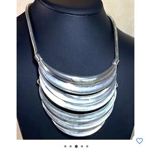 Express Silver Tone Bib Necklace # 7600